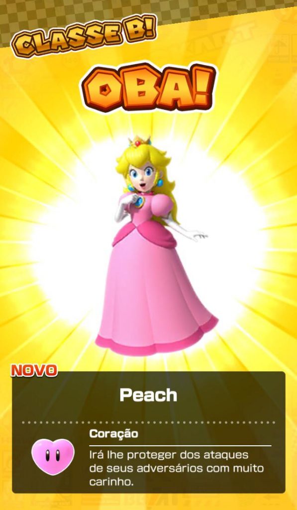 Por exemplo, a princesa Peach te protege contra os ataques dos inimigos com muito carinho.
