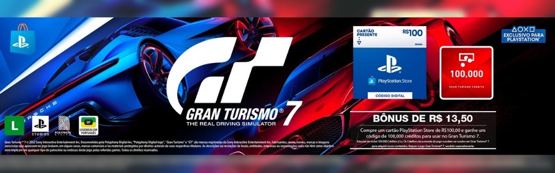 Gran Turismo 7 chega repleto de novidades, são mais de 400 carros e 90 pistas. Preparamos um desconto pra você aproveitar, confira!