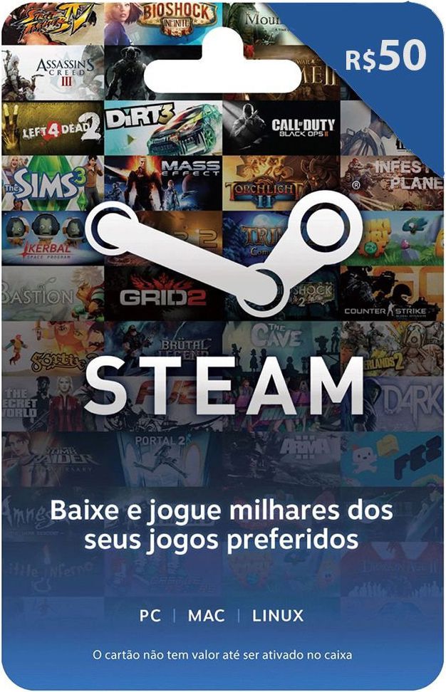 Comprar Cartão Steam Pré Pago R$ 50 Reais